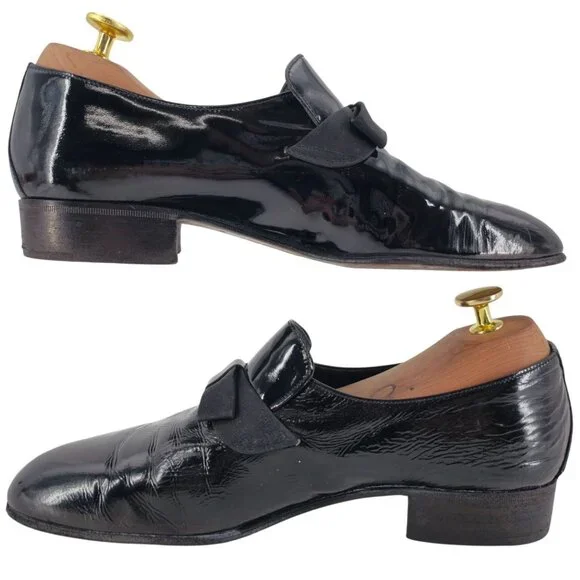Bruno Magli Formal Opera Dress Shoes Men 7 Black Leather Tuxedo Bow Loafer Italy - Picture 5 of 12